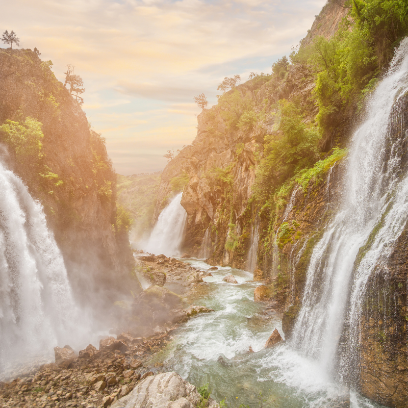 waterfalls down the side of mountains